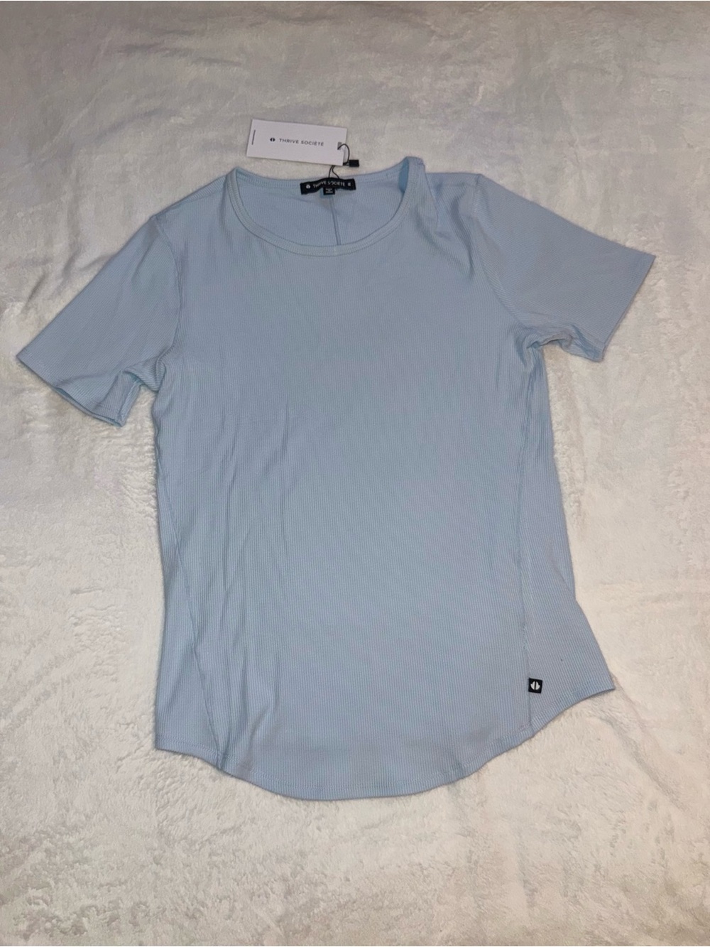 Thrive Societe Light Blue Ribbed Short Sleeve Top Size Medium